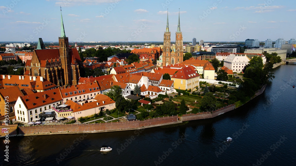 Obraz premium view city from the height of modern wish development architecture Europe Wroclaw Poland
