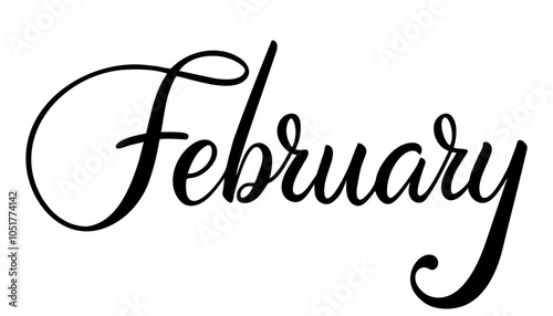 February icon vector illustration, black on white background, month of the year, text for postcard
