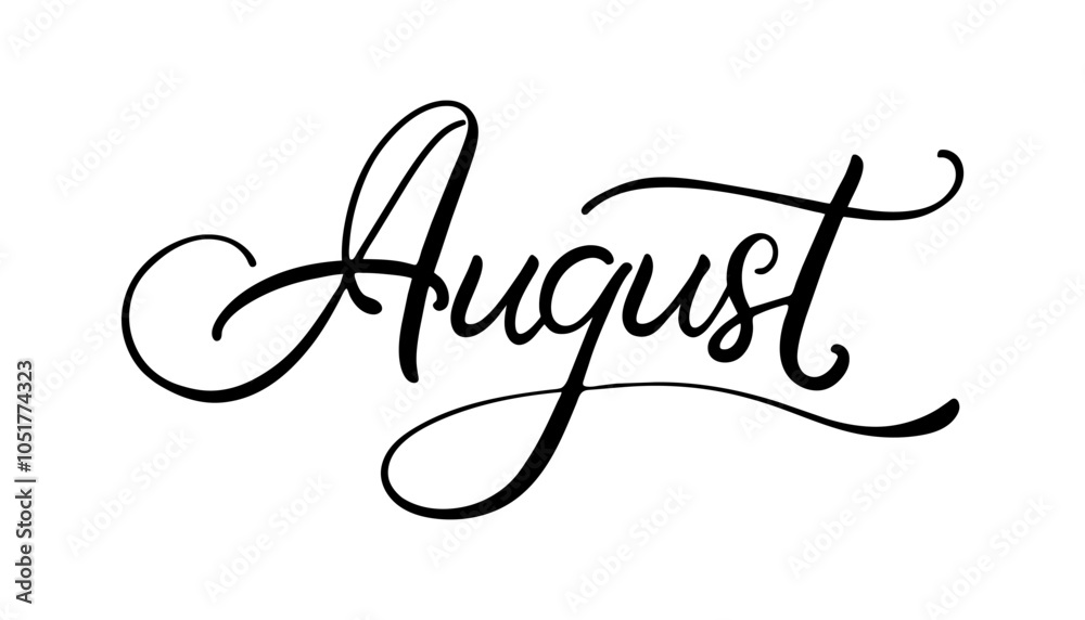 August icon vector illustration, black on white background, month of the year, text for postcard August icon vector illustration, black on white background, month of the year, text for postcard