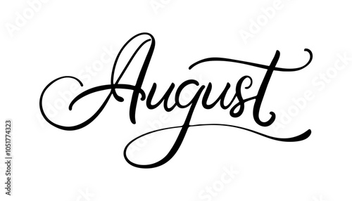 August icon vector illustration, black on white background, month of the year, text for postcard