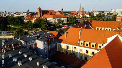 view city from the height of modern wish development architecture Europe Wroclaw Poland