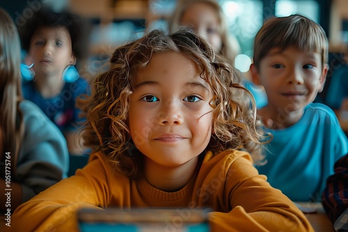 Engaged Children Learning in a Modern Classroom Setting photo