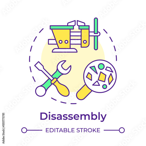 Disassembly multi color concept icon. Reverse engineering process. Dismantling and deconstruction. Round shape line illustration. Abstract idea. Graphic design. Easy to use in article