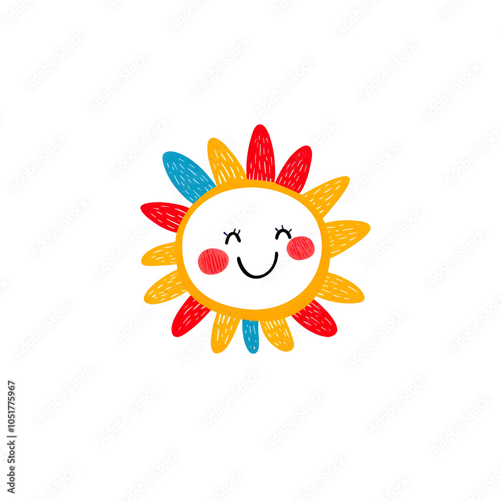 Fototapeta premium Cartoon smiling sun logo, isolated on white background