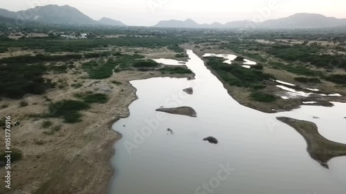 Aerial video over pushkar city and open landscapes, pushkar india photo