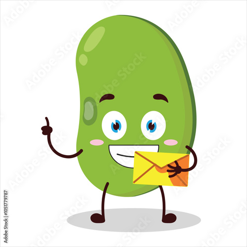 cute happy expression of mung bean  bring envelope letter cartoon character