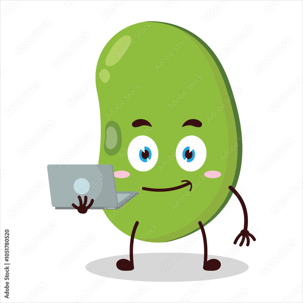 Obraz premium cute success business expression of mung bean carry laptops cartoon character