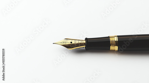 Elegant Black and Gold Fountain Pen on White Background