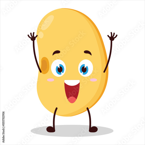 cute rise hand happy expression of soy bean character