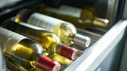 Close Up of Wine Bottles in a Rack photo