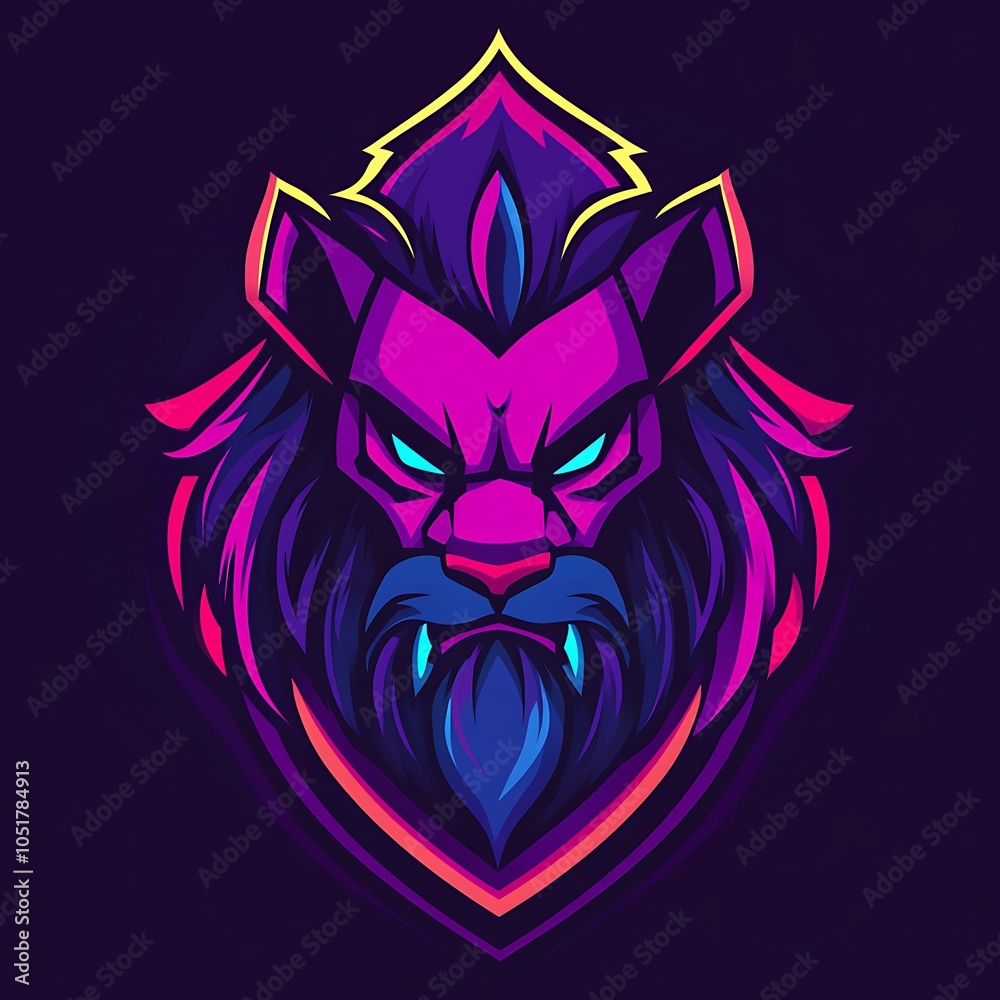Fototapeta premium Vibrant Abstract Neon Lion Head Logo Artwork on Dark Background illustration