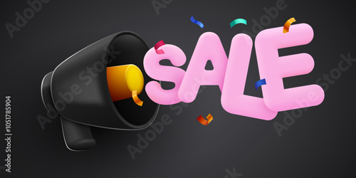 3d black megaphone speaker in smartphone for discount announce. Black Friday mockup.