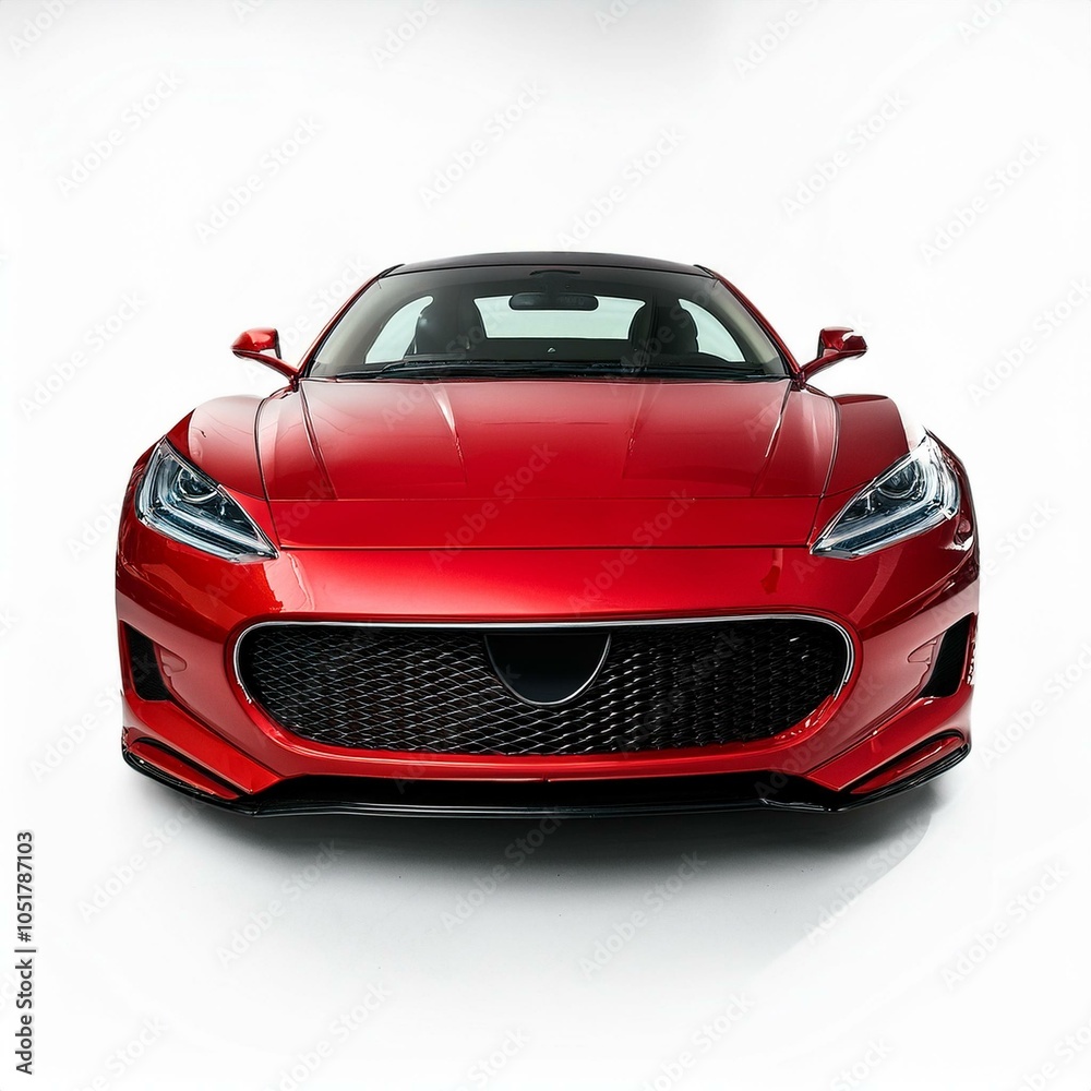 Fototapeta premium A vibrant unbranded red sports car displayed on a white background, perfect for automotive marketing, promotional materials, and design showcases