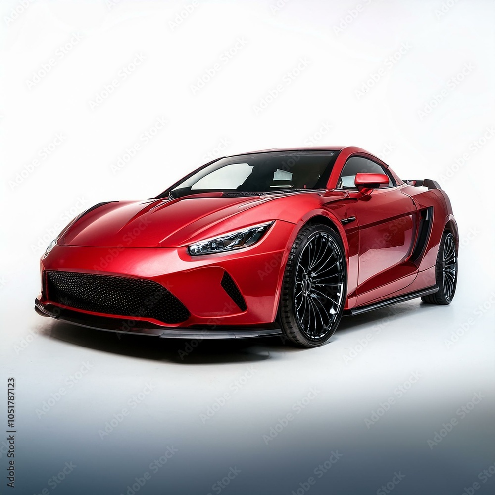 A vibrant unbranded red sports car displayed on a white background, perfect for automotive marketing, promotional materials, and design showcases A vibrant unbranded red sports car displayed on a white background, perfect for automotive marketing, promotional materials, and design showcases
