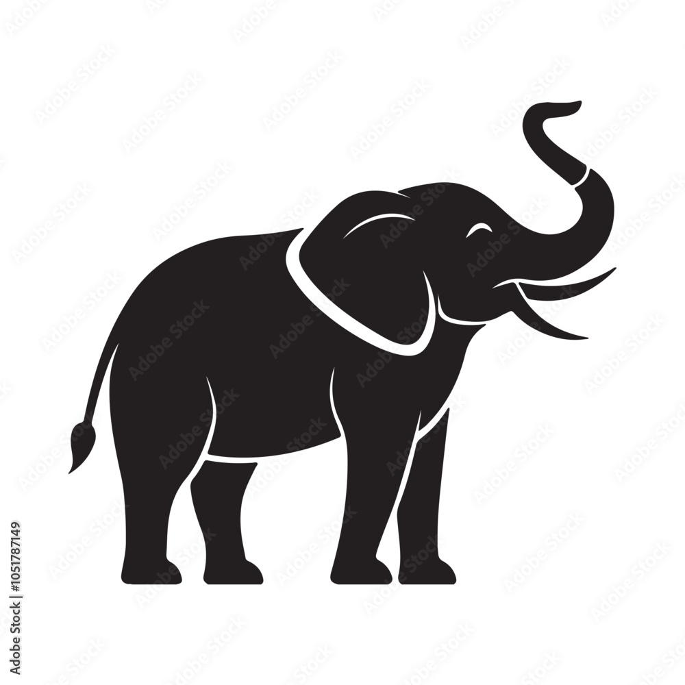 Elephant with Trunk Raised Silhouette Elephant with Trunk Raised Silhouette