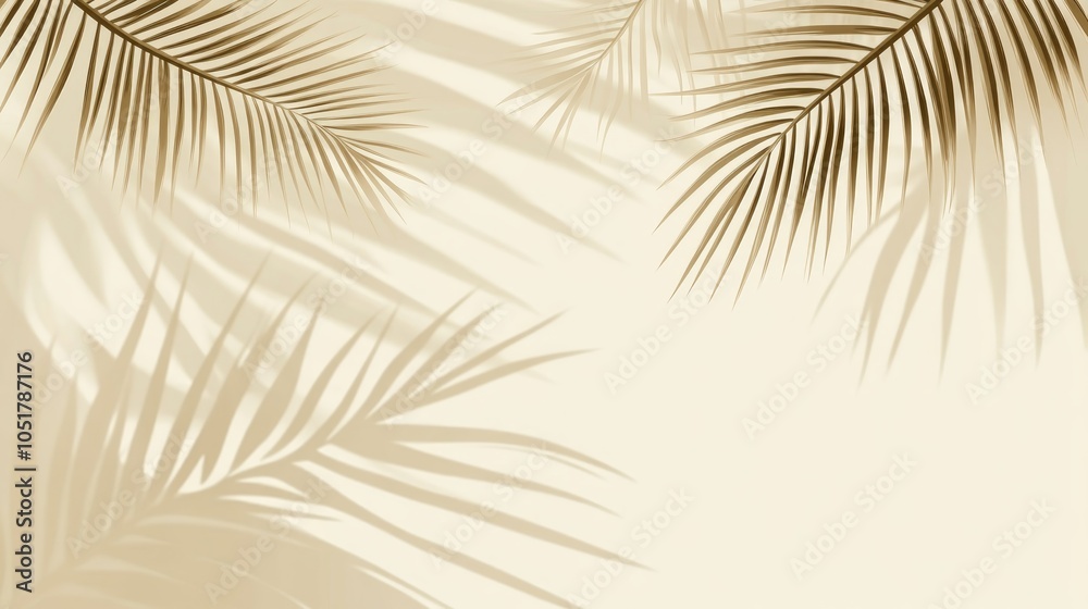 Obraz premium Abstract background of palm leaves shadows on a beige background.