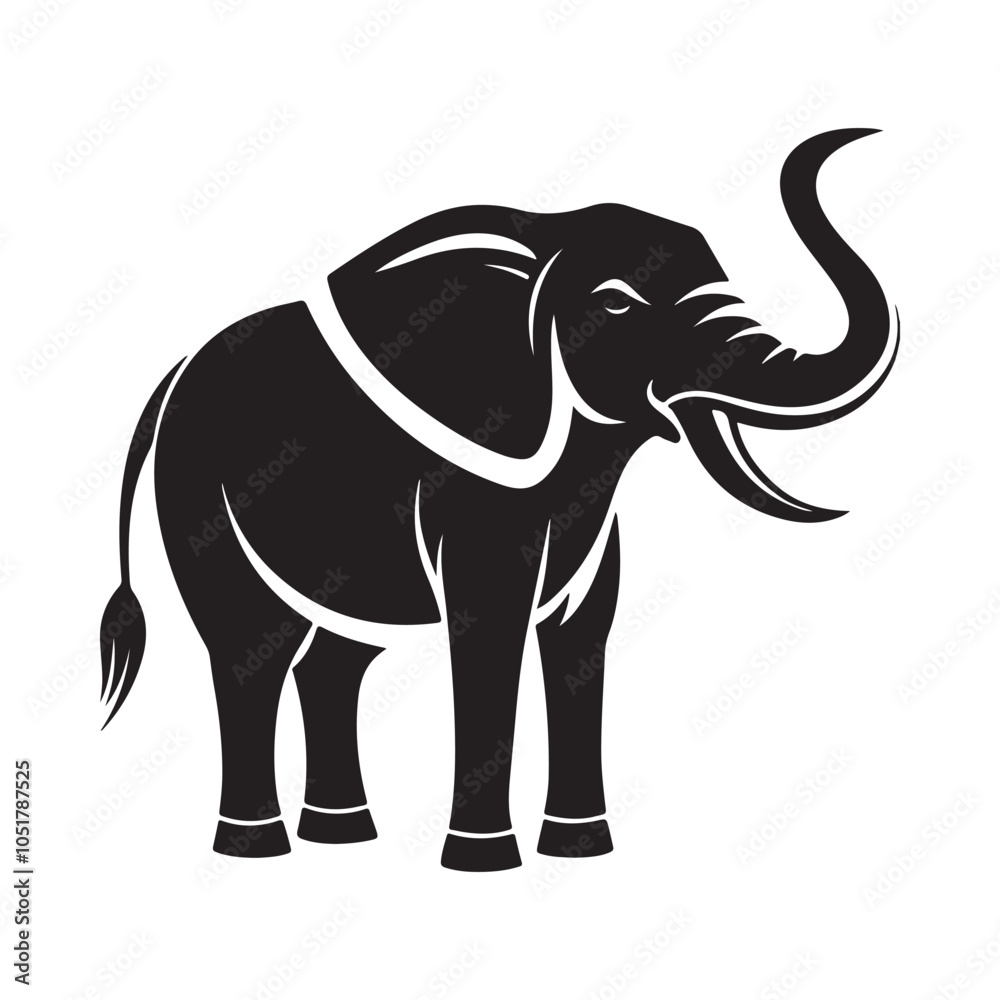Elephant with Trunk Raised Silhouette Elephant with Trunk Raised Silhouette