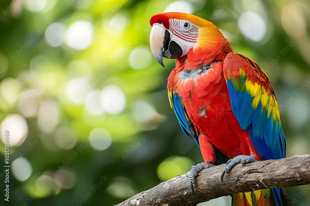 Obraz premium Vibrant parrot perched on a branch in natural habitat.
