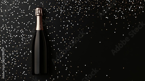 This glittery champagne bottle for holiday celebrations, party invitations, or elegant event promotions features a sparkling background.