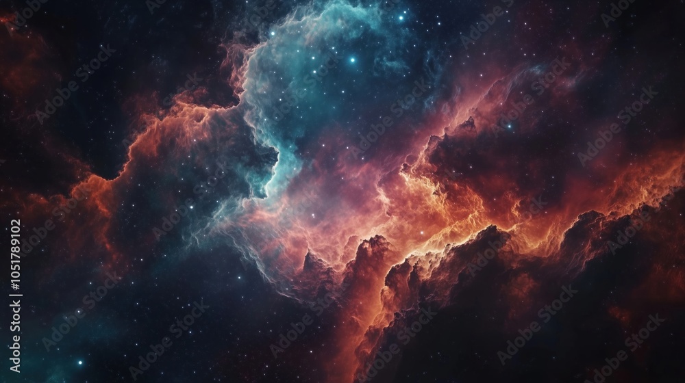 Cosmic nebula with vibrant colors, stars, and swirling gases Cosmic nebula with vibrant colors, stars, and swirling gases