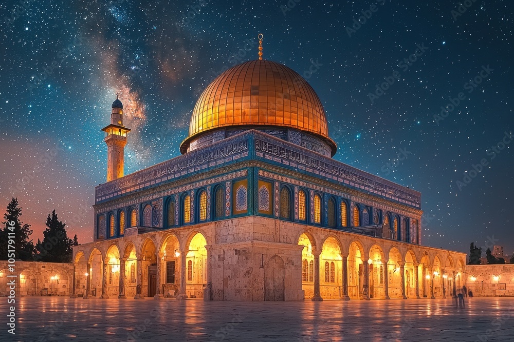 Naklejka premium Stunning night view of alaqsa mosque architecture