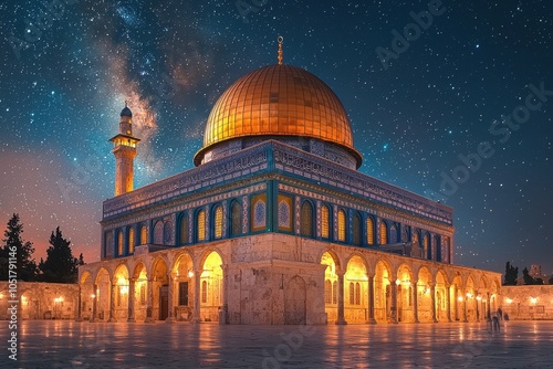 Stunning night view of alaqsa mosque a gigapixel standard marvel in architecture photo