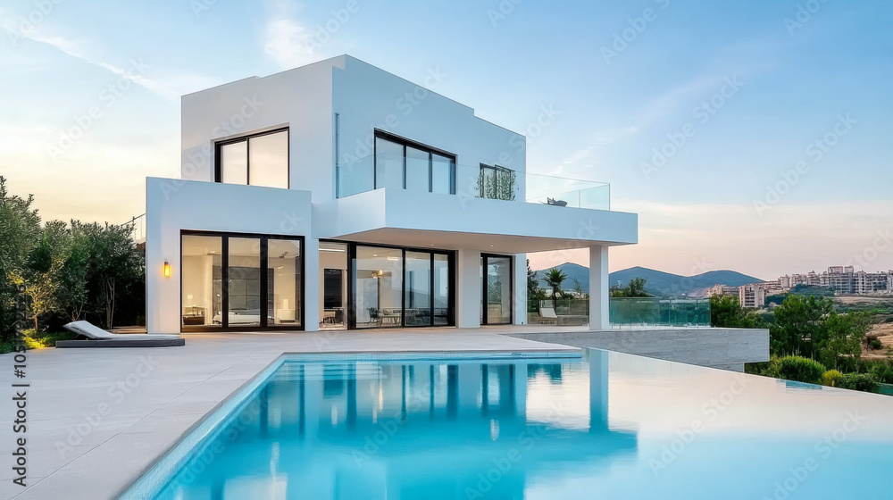 Fototapeta premium Modern house with garden swimming pool
