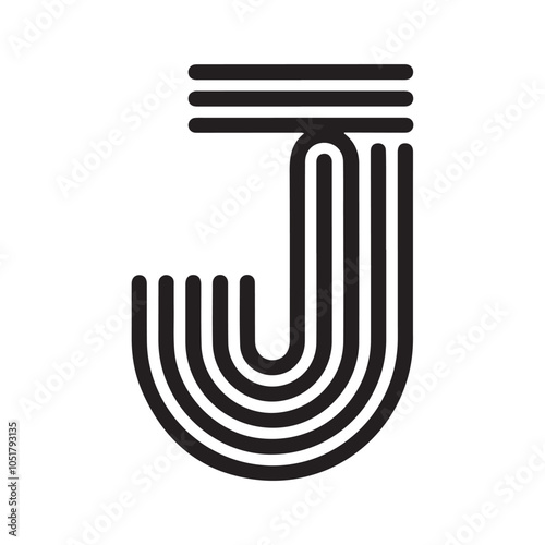 Letter J logo design parallel lines monogram stripes minimalist style vector illustration isolated o