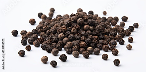 A black pepper with copy space image against a white backdrop