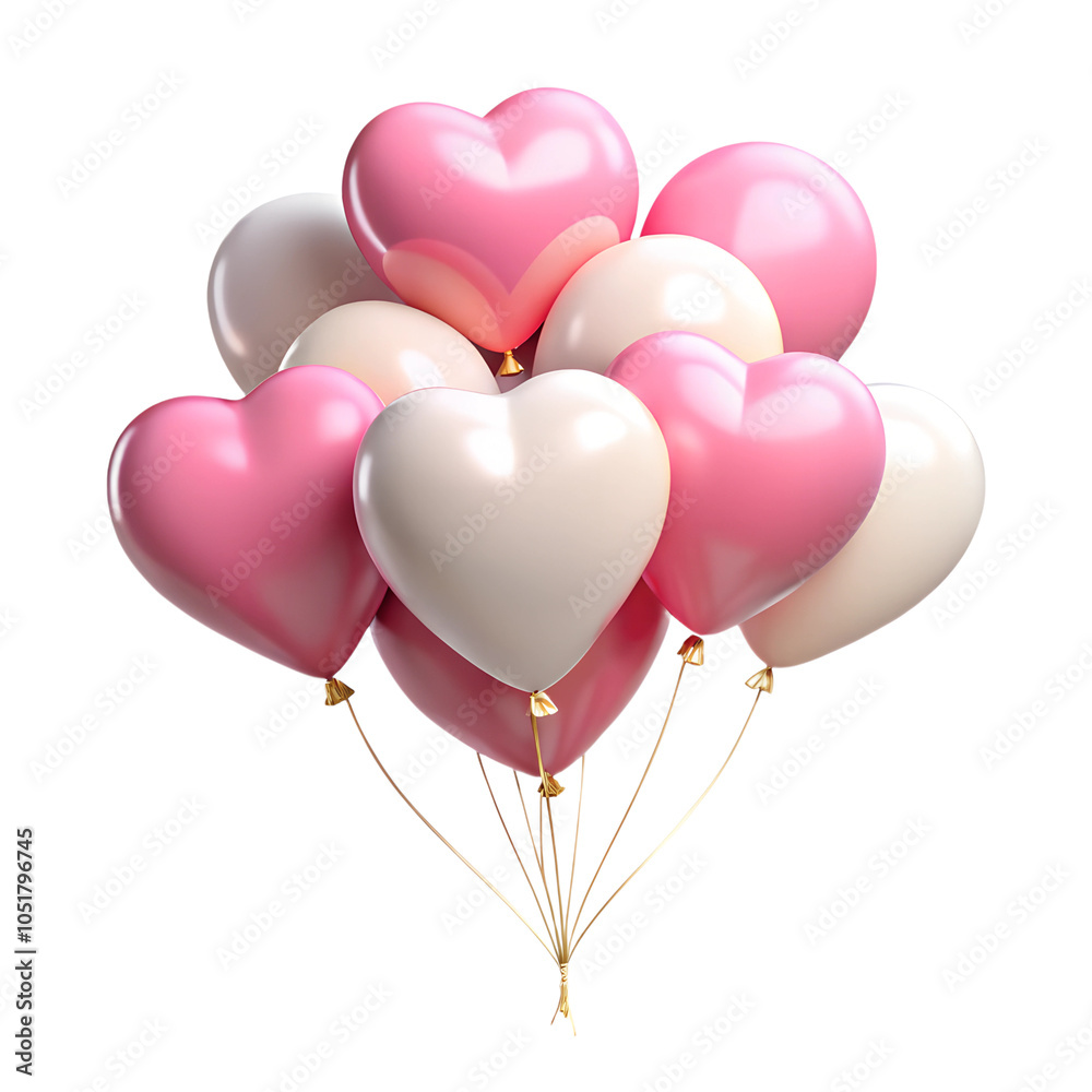 Heart-shaped pink and white balloons 3d illustration isolated on the transparent background Heart-shaped pink and white balloons 3d illustration isolated on the transparent background