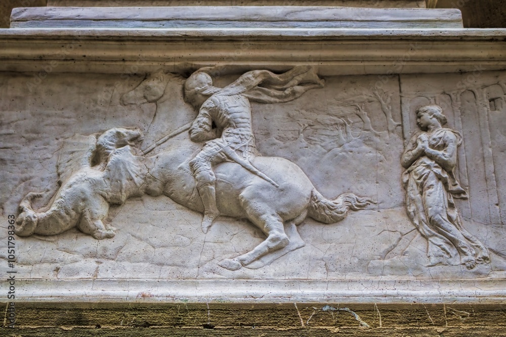 florenz, italien - relief von georg der drachentöter am orsanmichele