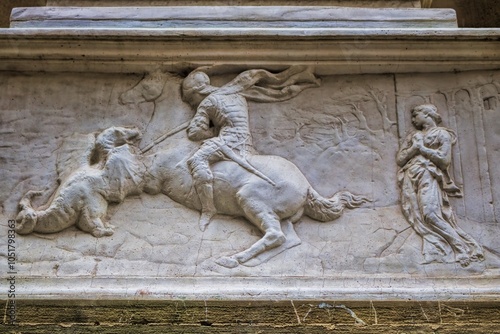 Obraz na płótnie florenz, italien - relief von georg der drachentöter am orsanmichele w salonie