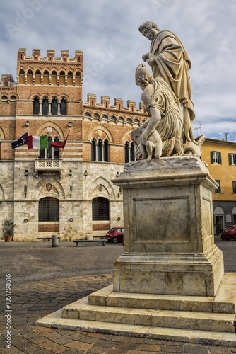 Obraz na płótnie grosseto, italien - piazza del comune mit denkmal und rathaus w salonie