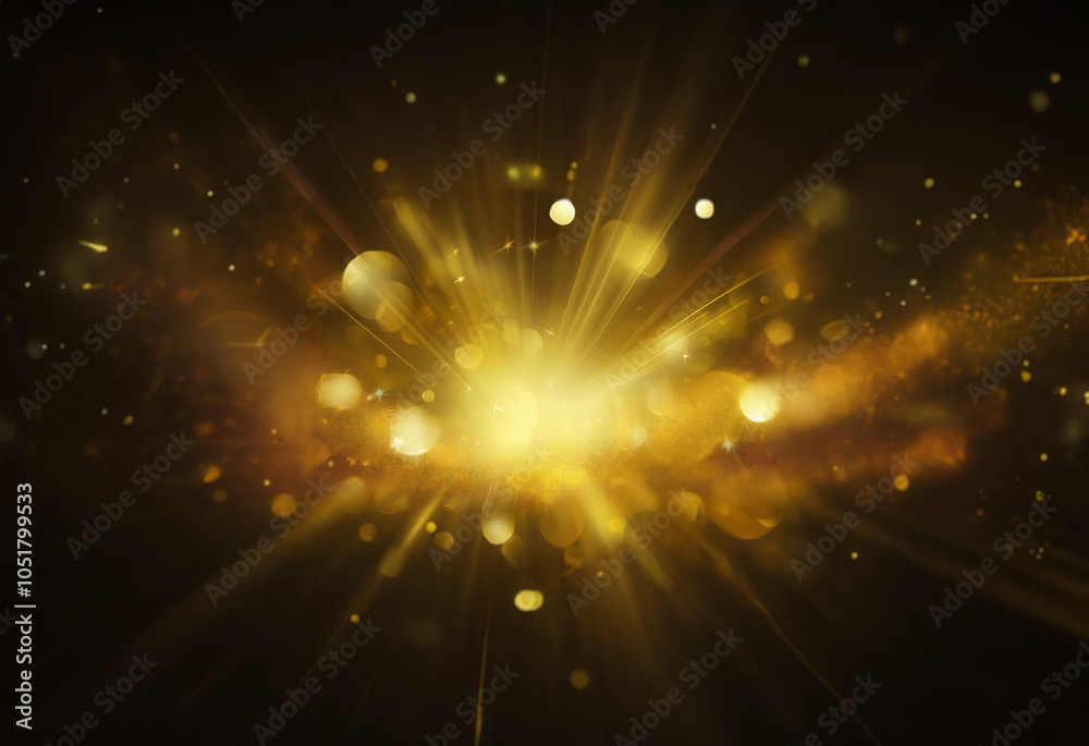 Fototapeta premium A bright, golden light bursts forth from a black background, radiating outwards with a warm, energetic glow.
