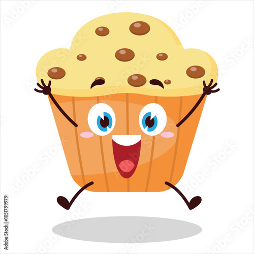 cute celebration jump expression of muffin character