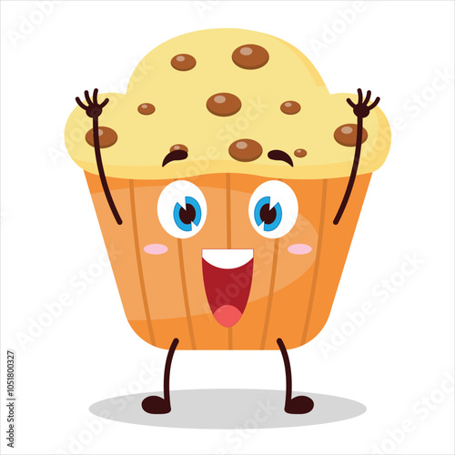 cute rise hand happy expression of muffin character