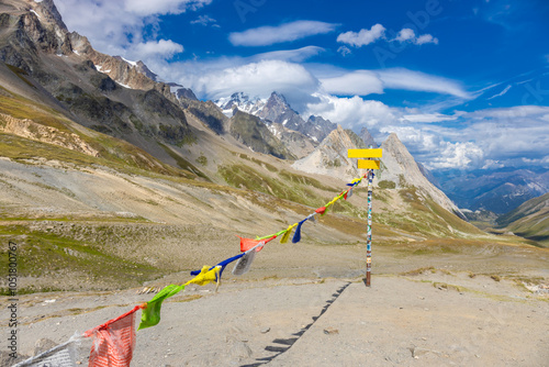 Chamonix rocky granite mountain peaks in french Alps around Mont Blanc summit in Chamonix valley. Scenic landscape of iconic alpine summits the legends of mountaineering and alpinism