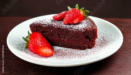 Slice of Chocolate Cake with Strawberries on a White Plate