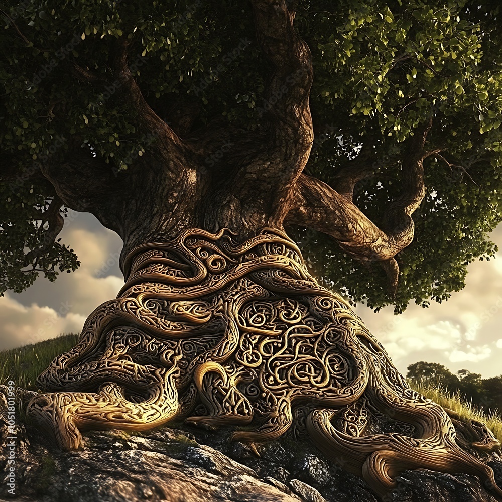 Naklejka premium Ornate Tree Roots in a Fantasy Setting.