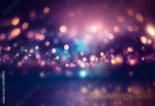 A blurred background of glowing lights in various shades of purple, blue, and yellow.