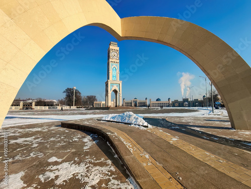 Shahristan square is the main square in Taraz with a clock tower in the center. Located at the historical and cultural zone of ancient Taraz city. Jambyl region, Kazakhstan photo