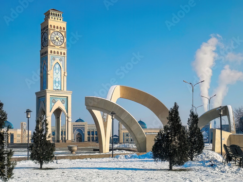 Shahristan square is the main square in Taraz with a clock tower in the center. Located at the historical and cultural zone of ancient Taraz city. Jambyl region, Kazakhstan photo