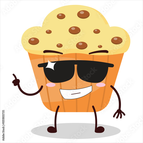 cute cool expression of muffin wear sunglasses cartoon character