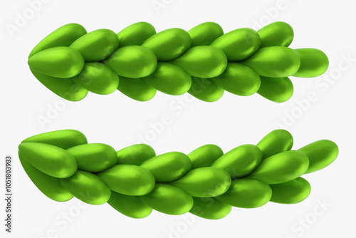 Vector 3d branch of coniferous tree or green bush isolated on white background. Cartoon realistic decoration element for holiday in modern glossy child style.