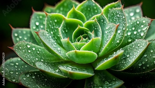 Close-Up of a Succulent Plant with Raindrops on Its Leaves photo