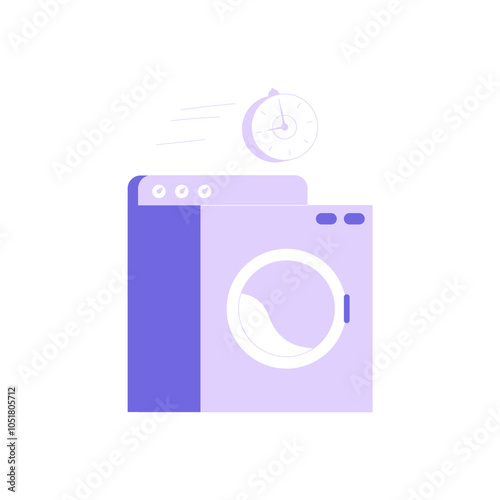 Public Laundromat Washing Machine With Speed Timer In Flat Vector Illustration Symbolizing Quick Laundry Service And Efficiency, Isolated On White Background.