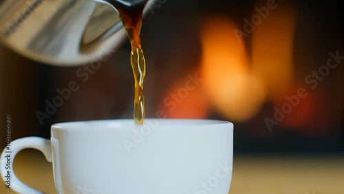 Video series: Pouring coffee into a white cup.