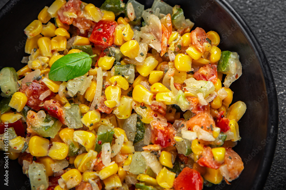 corn salad tasty food dish second course Fresh delicious gourmet food background on the table rustic food top view copy space top view keto and paleo diet Vegetarian and vegan food corn salad tasty food dish second course Fresh delicious gourmet food background on the table rustic food top view copy space top view keto and paleo diet Vegetarian and vegan food