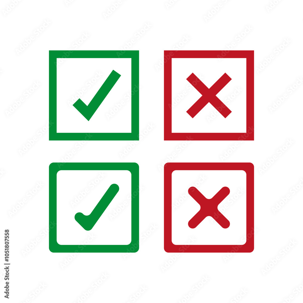 Green check mark, red cross mark icon set. Isolated on white background. Element of web icon for mobile concept and web apps- illustration Green check mark, red cross mark icon set. Isolated on white background. Element of web icon for mobile concept and web apps- illustration