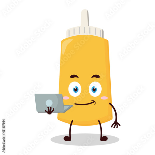 cute success business expression of mayonnaise carry laptops cartoon character
